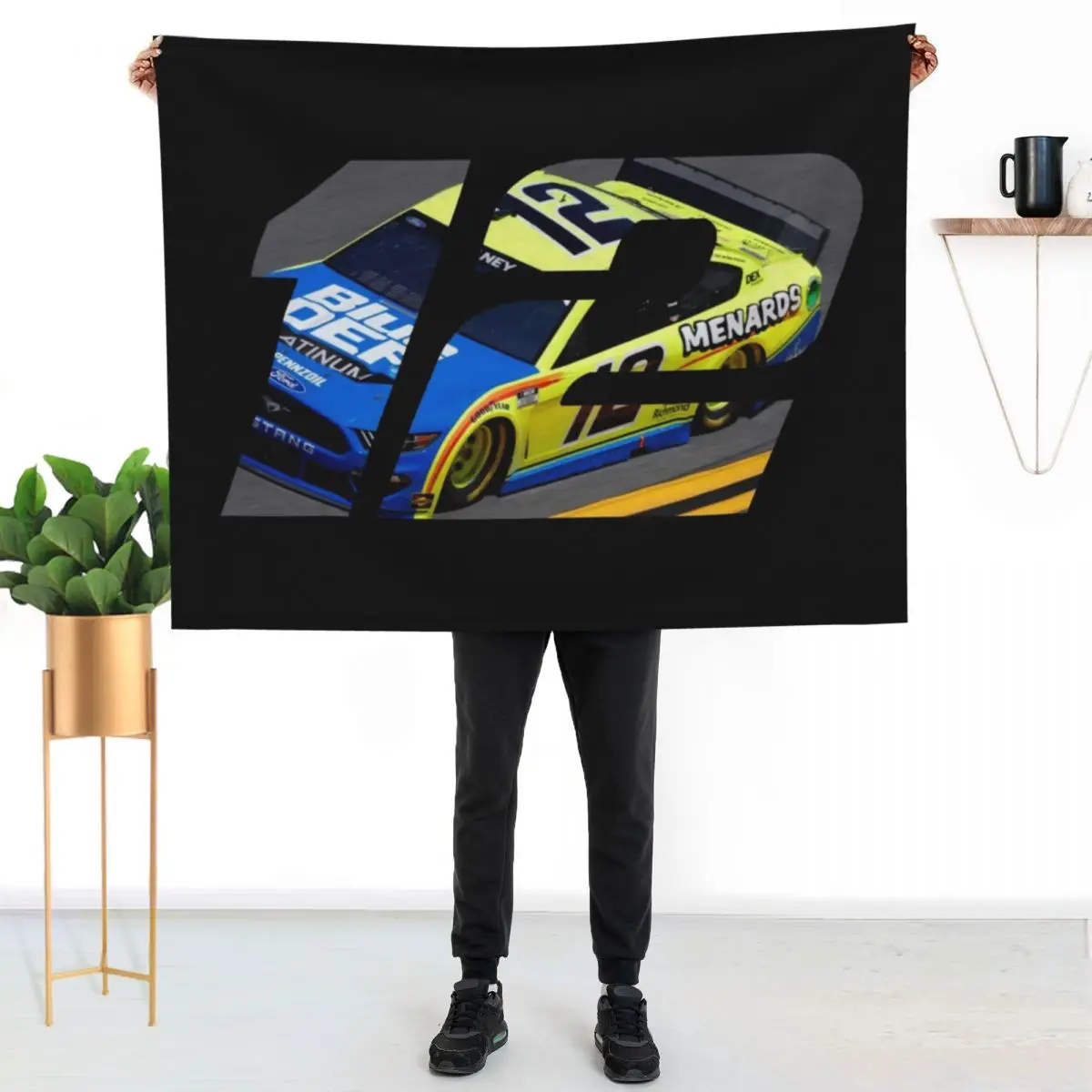 Ryan Blaney Car 12 Throw Blanket Faux Fur Soft Warm Blanket for Bed