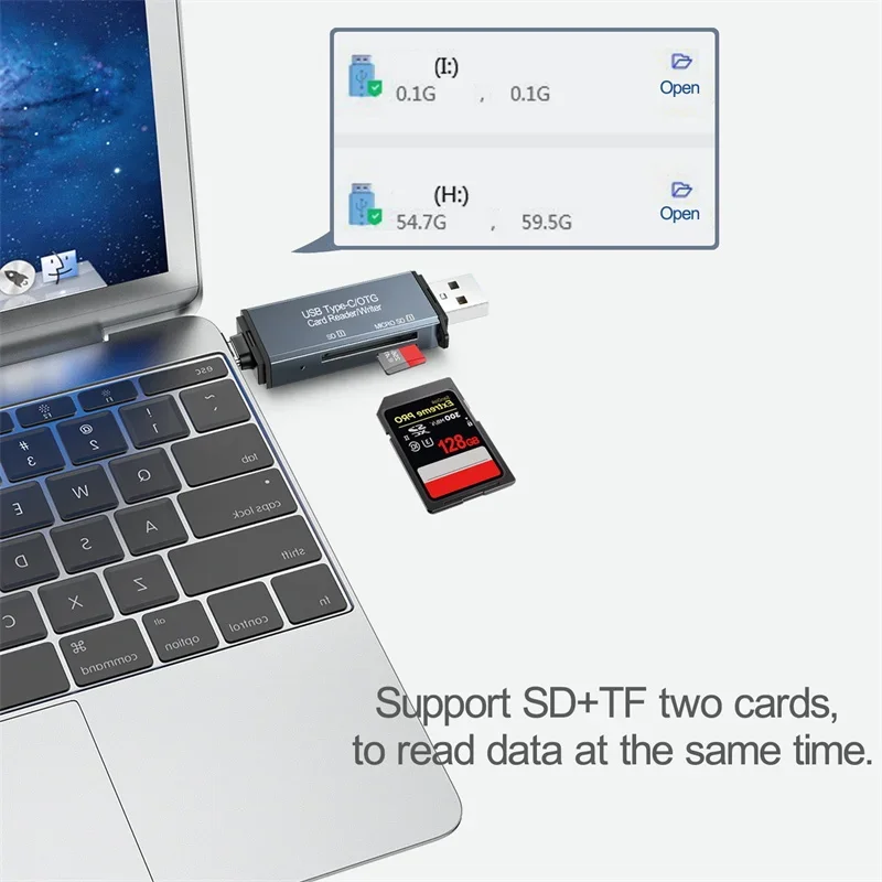 Skuter pembaca kartu tipe C, kecepatan tinggi Tipe C pembaca kartu USB 3.0 Micro SD TF kartu CF memori Flash Drive adaptor untuk kamera OTG Laptop ponsel