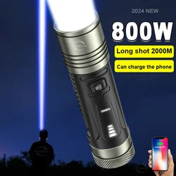 White Laser Wick Flashlight Powerful LED Torch 26650 Rechargeable USB Torch Outdoor Work Light Camping Lantern Fishing Light