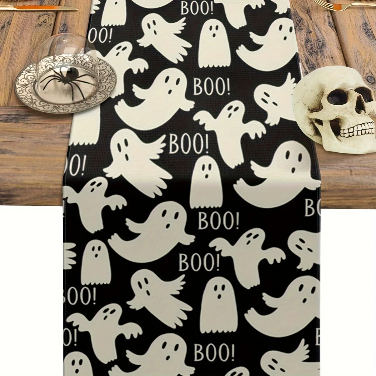 

Bohemian Halloween Ghost Fabric Table Runner Home Decoration Woven Festive Black Kitchen Table Runner Suitable for Party Supplie