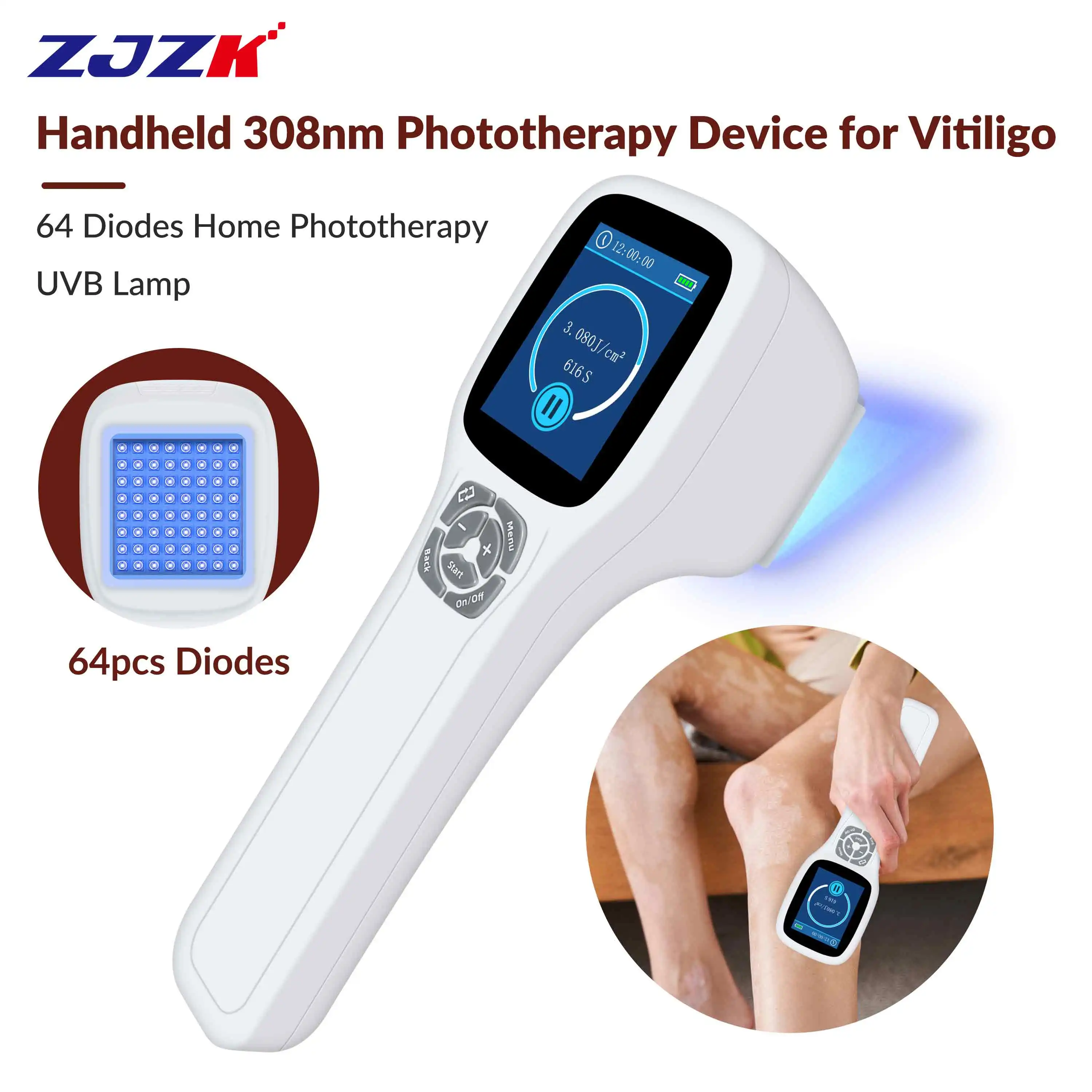 ZJZK Light Therapy Seborrheic Dermatitis 308nmx64diodes Blue Photon UV Narrow Band For Vitiligo Sores Tinea Corporis Albinism