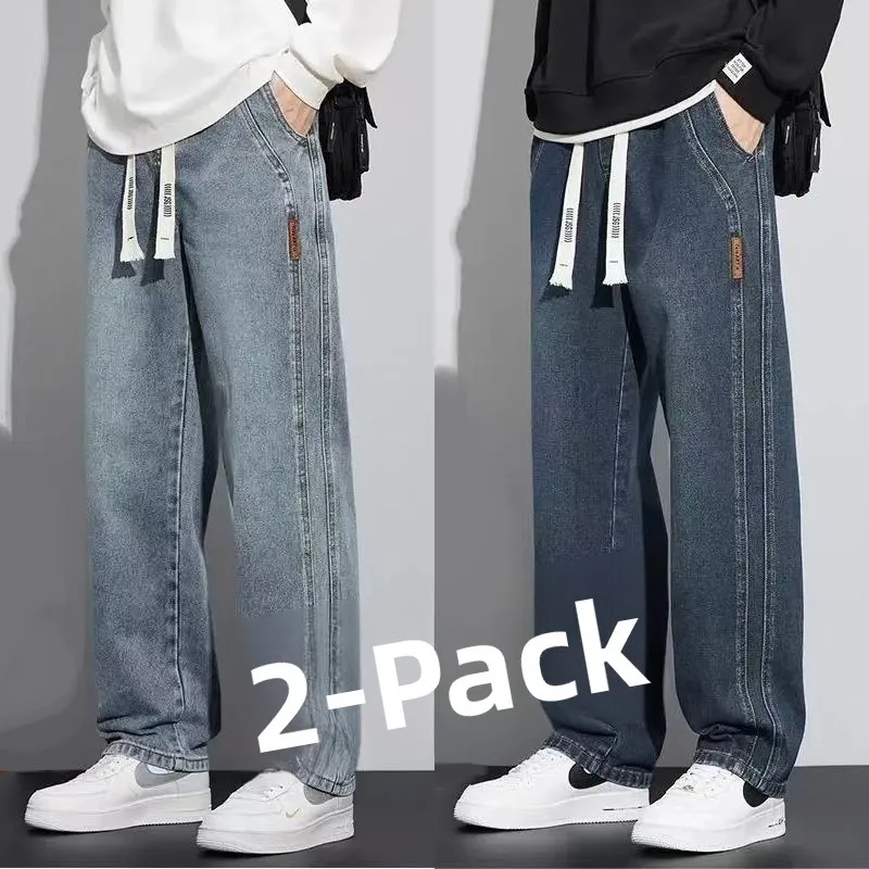Versatile Loose Men's Jeans High Waist Straight Leg Trousers for Teenagers And Adults Casual Wear Durable Anti-Stain Denim