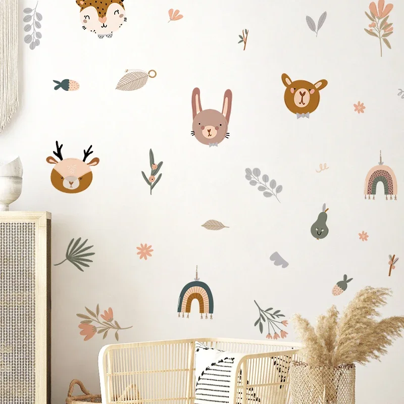 

Cute Animals Wall Stickers For Kids Rooms Child Boy Bedroom Wall Decoration Self-adhesive Vinyl Sticker Wallpapers