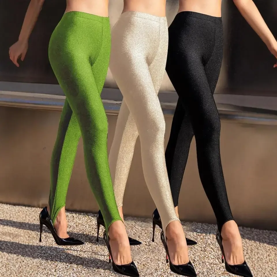 Women Shimmering Pants Leggings Party Elastic High Waist Skinny Tights Leggings Trousers Yoga Sportswear Shiny Clubwear Bodycon