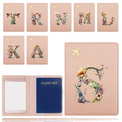 Travel Passport Case Pocket Pu Passport Cover Potable Business Wallet Clip Bank Card Organizer Cover Floral Letters Pattern