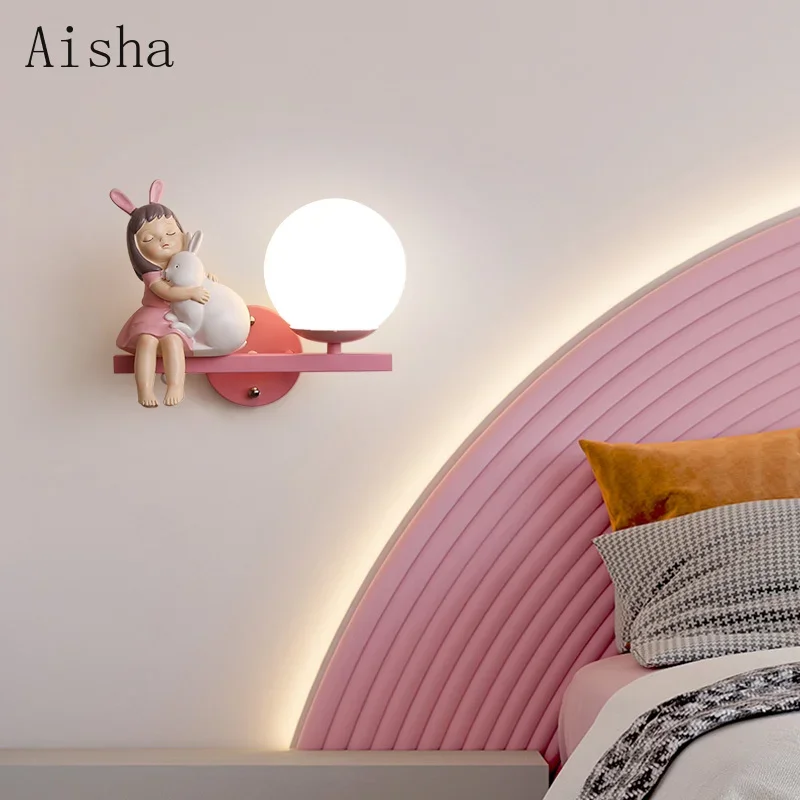 Children\'s Room Bedside Wall Lamp Girl Boy Wall Art Sconce Creative Cartoon Eye Protection Led Home Decoration Salon Home