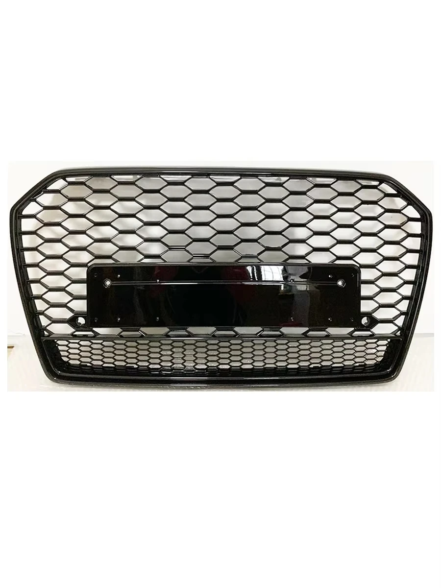 For RS6 Style Front Sport Hex Mesh Honeycomb Hood Grill Black for Audi A6/S6 C7 2016 2017 2018 Car Accessories Without Emblem