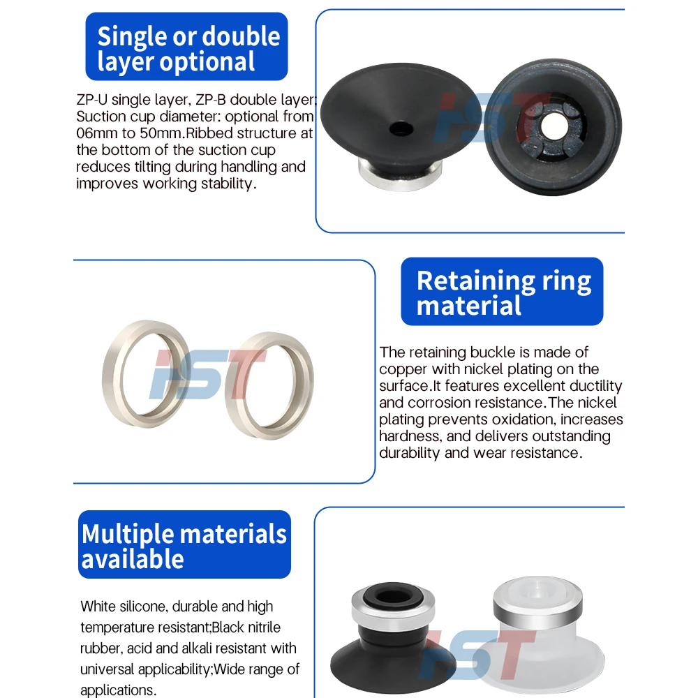 HST ZP-U Series Single Layer Vacuum Suction Cup UN US 10-50mm ESD Anti-static Silicone Pad Industrial Robot Arm Components
