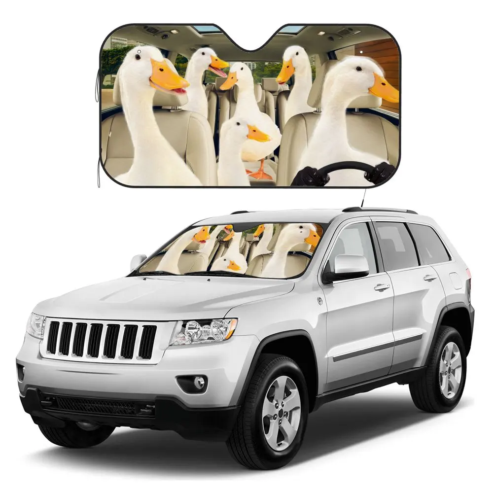 Animal Ducks Driving Car Interior Front Windshield Sun Shade, Cute Pink Pigs Sunshade for Truck SUV- Blocks Uv Rays Protector