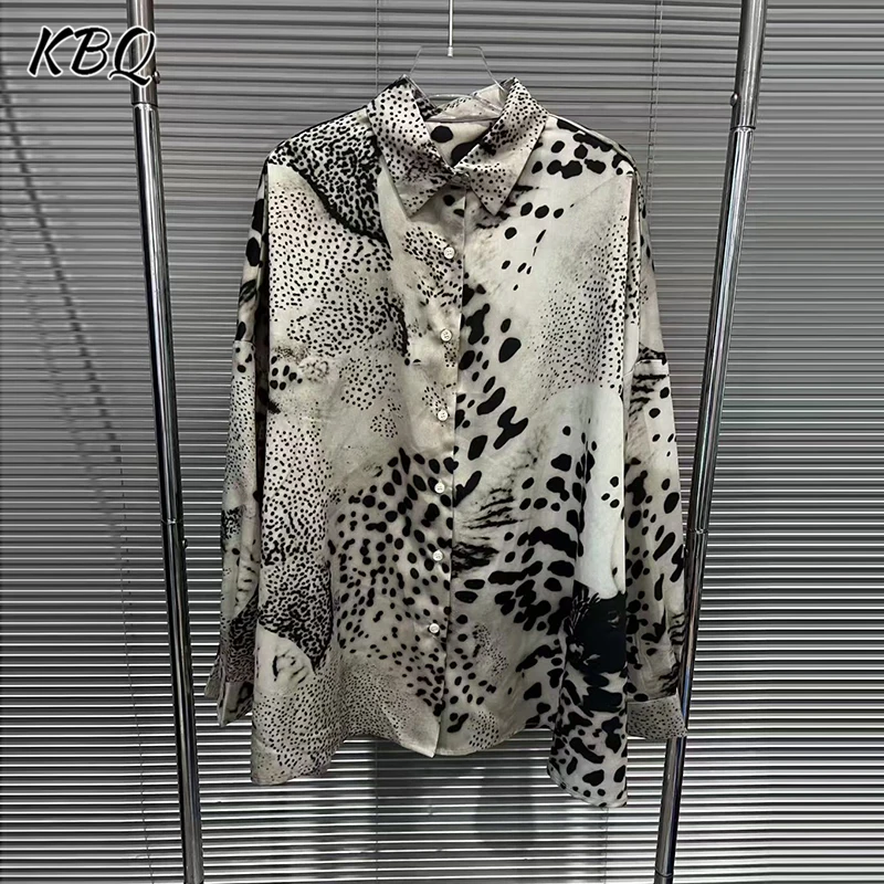 

KBQ свободные блузки с принтом на пуговицах, темпераментные блузки для женщин, осенние повседневные рубашки с длинными рукавами и лацканами, женская мода, новинка