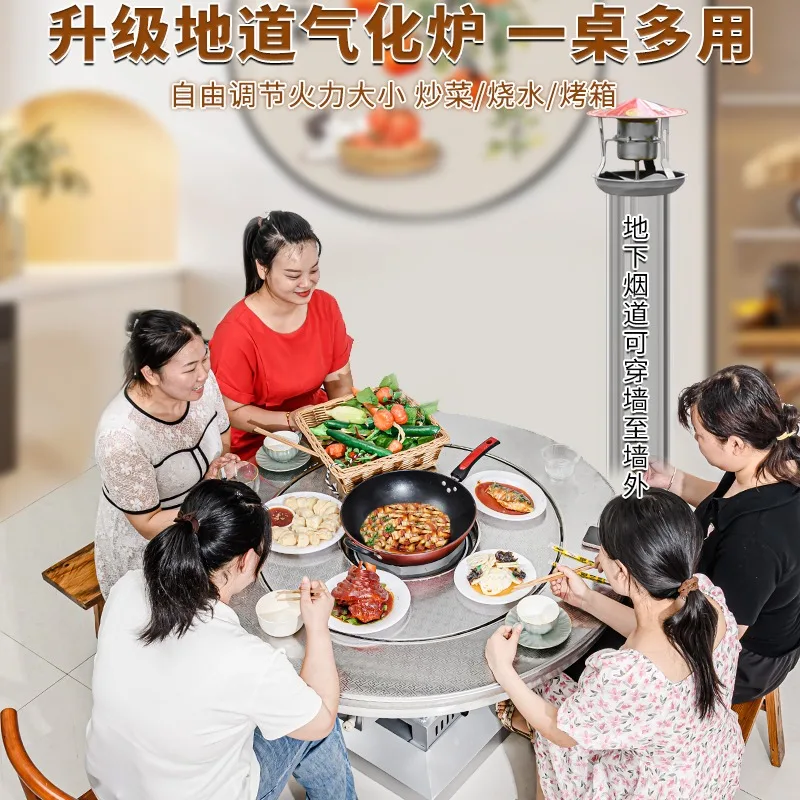 New type of five times combustion gasifier floor fire stove wood burning stove underground flue smoke exhaust without heating fu