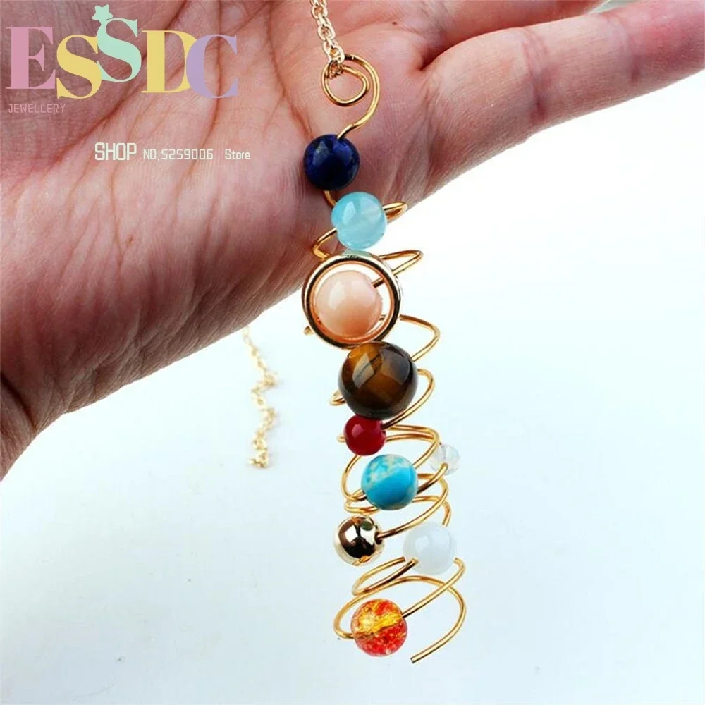 Lovers Eight Planets Natural Stone Pendant Universe Yoga Chakra Galaxy Solar System  for Men or Women Jewelry Dropship
