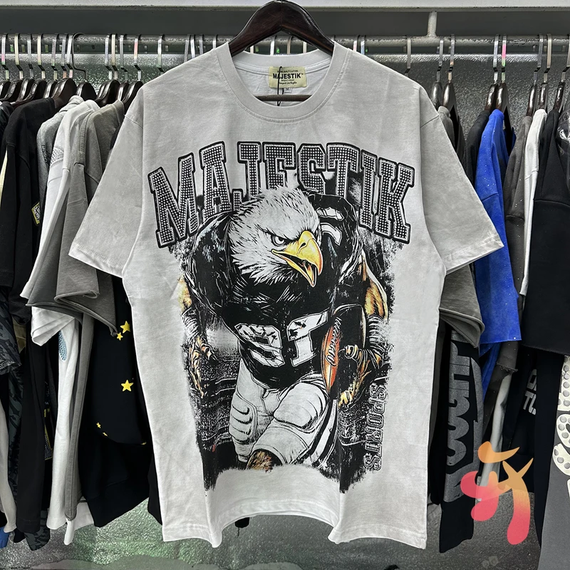 Summer New Stock MAJESTIK Tshirts Vinatge Hiphop Street Men Women Cotton Eagle Lion Spider Cartoon Animals Graffiti Short Sleeve
