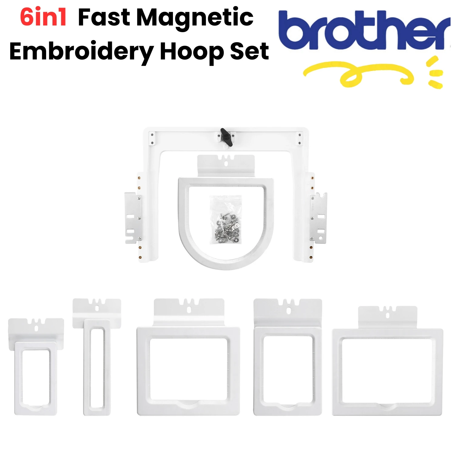 6in1 Magnetic Mighty Hoops for Brother Persona PRS100 VR Embroidery Machine