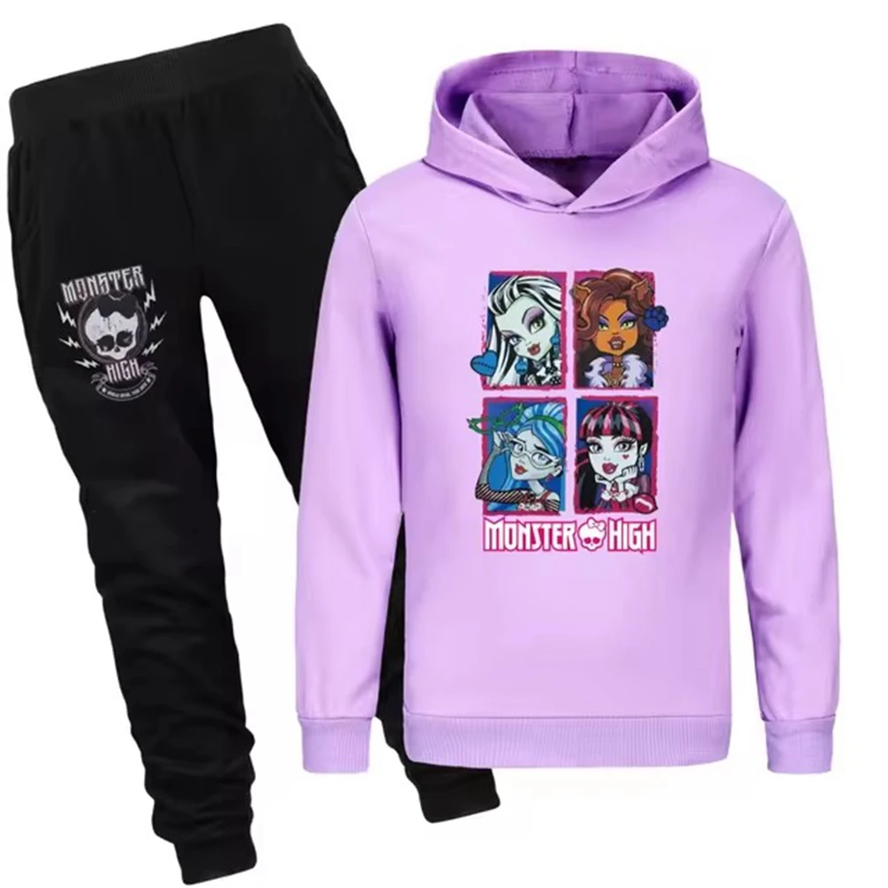 Monster High Clothes Kids Cartoon Clothing Set Baby Girls Casual Hoodies Pants 2pcs Suits Children Sportsuits Teen Boys Outfits