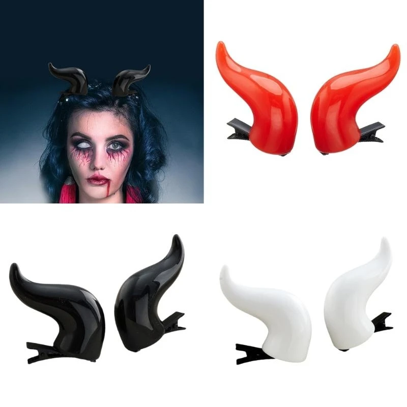 F92d 2pcs Devil Horn Hair Clip 성인 어린이 참신한 어두운 시리즈 경적 측면 클립 할로윈 파티 의상 헤어 핀 모든 시대