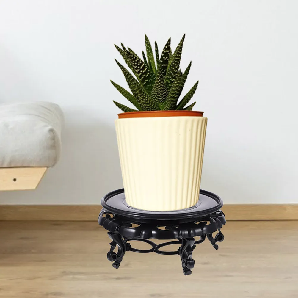 Circular Resin Vase Stand 24.5cm Oriental Pedestal Display Base Wood Effect for Flower Trays Pots Bowls Statues