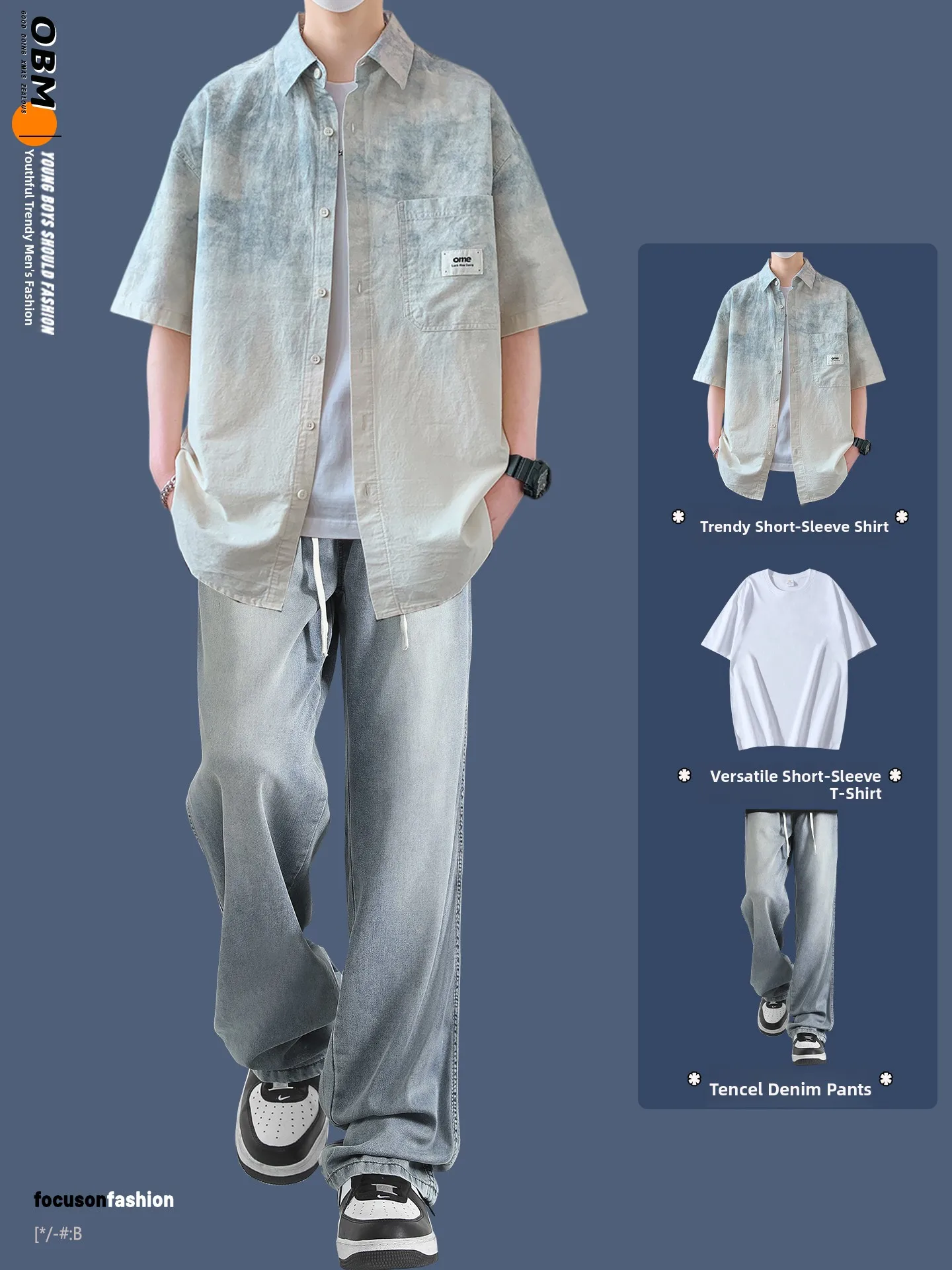 hong-kong-style-short-sleeve-collared-shirt-set-for-teens-summer-fashionable-casual-sportswear-cotton-100-male-model