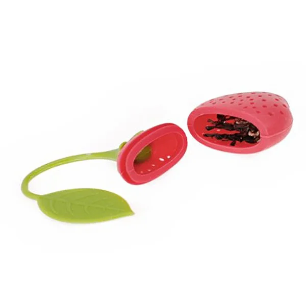 Infusor de silicona con forma de fresa, mango de hoja Flexible para preparar té suelto, tetera, taza, colador de té rojo y verde