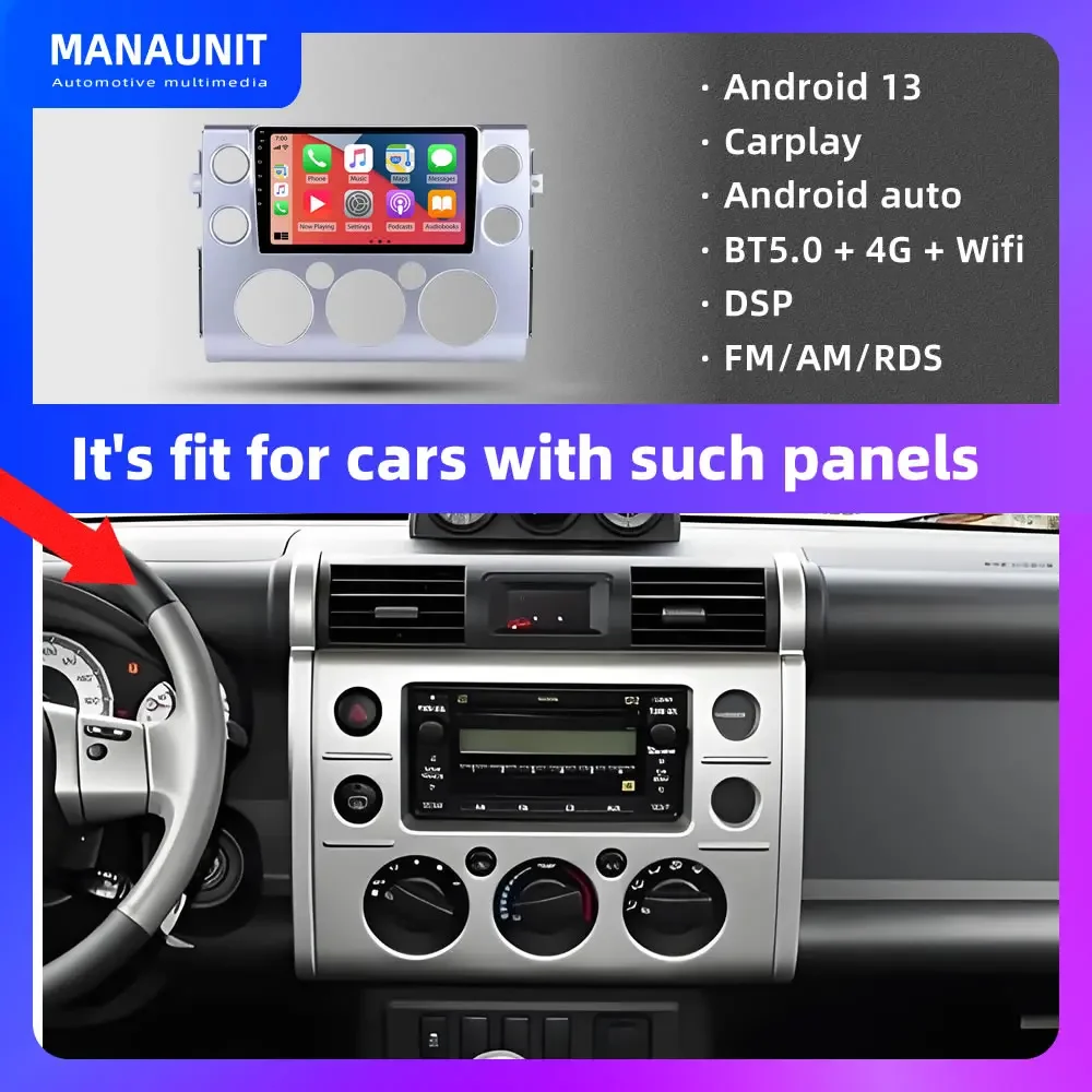 Car Multimedia Player for Toyota FJ Cruiser J15 2016-2020 Silvery Carplay,Android Auto,Radio,Navigation,DVD,GPS,Stereo,Head Unit