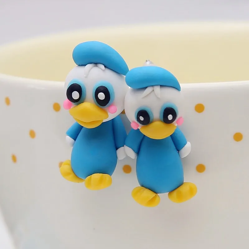 TTPAIAI 30 Brand 100% Handmade Polymer Clay Cartoon Donald Duck Stud Earrings Fashion Jewelry  3d Animal Earrings For Women Girl view 5