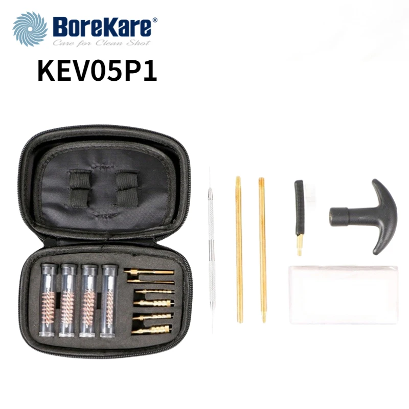 BoreKare Pistol Kit Cleaning Kits Efficient Barrel .22, .38, .40, .45 Caliber with Brass Rod Portable EVA Case Clean Accessories