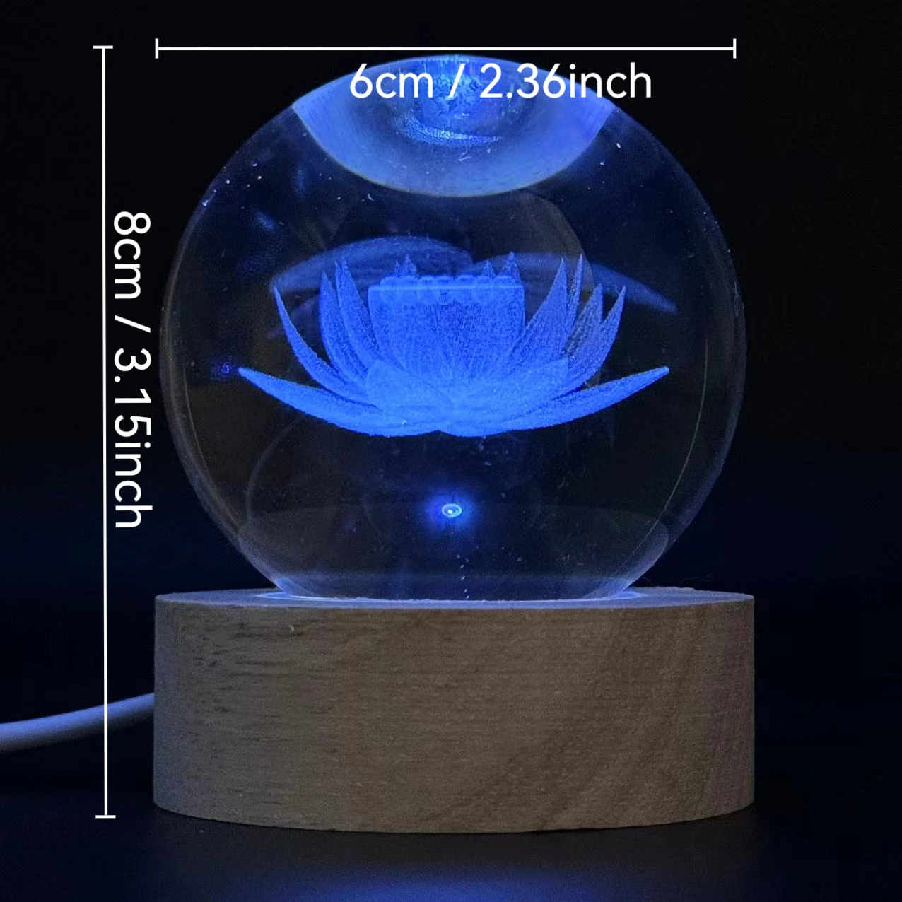 1pc 3D Lotus crystal ball color laser engraving night light, holiday gifts, for friends, colleagues, wife, parents, Christmas, V