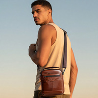 8-inch tablet with real leather crossbody bag for men retro high-end business multi-function portable travel shoulder bag