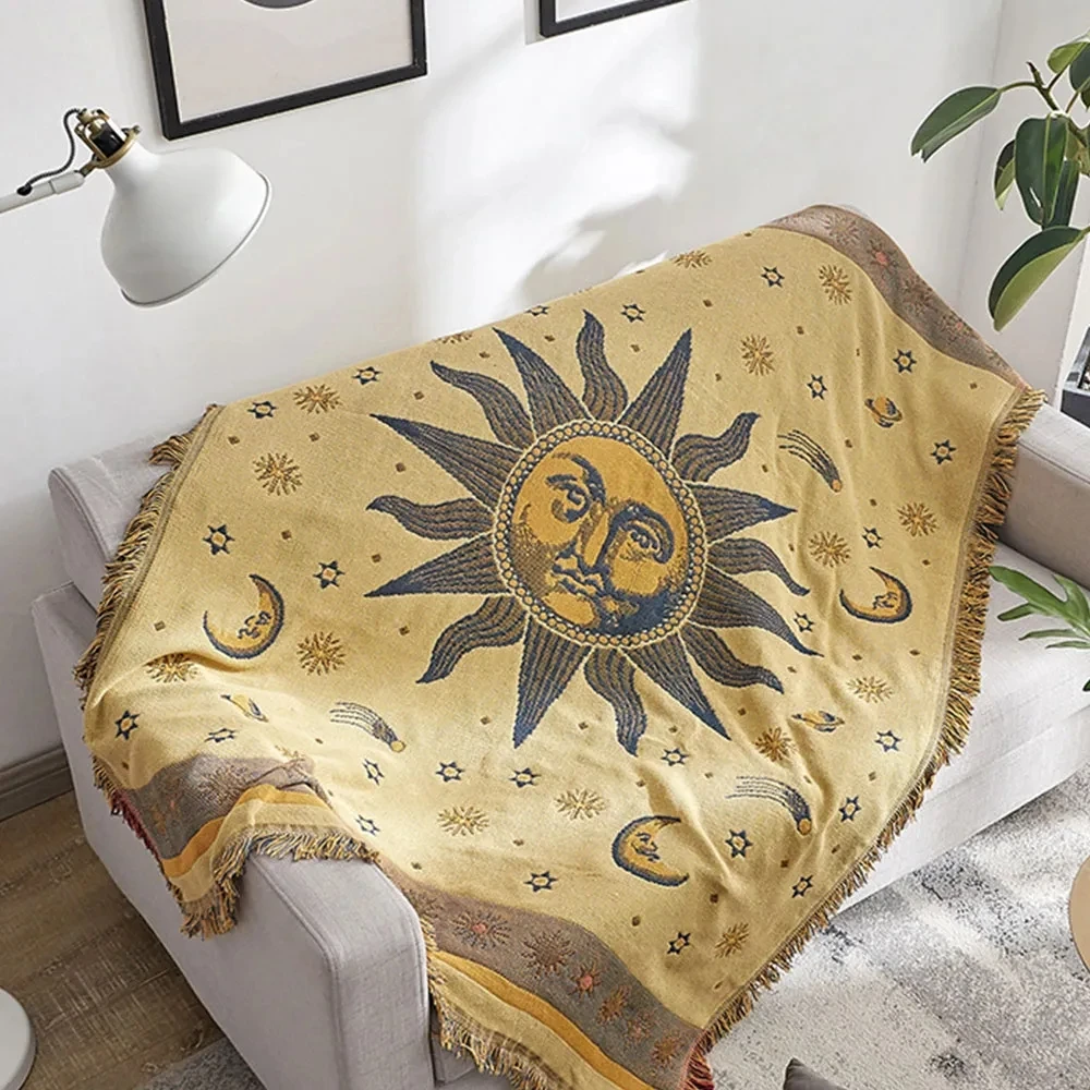 بطانية محبوكة بوهيمي سميكة بشرابة ، خيط قطن خالص ، غطاء أريكة قبلية عرقية ، غطاء سرير سجادة ، ديكور منزلي