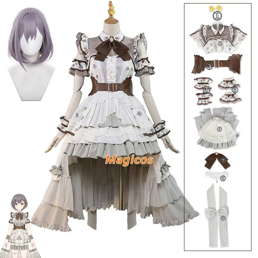 Bangdreammygoアニメ!! 高松と森-女性のための白いプリンセスドレス,コスプレ衣装,ロリータスカート,白いかつら,カーニバルスーツ,誕生日パーティー