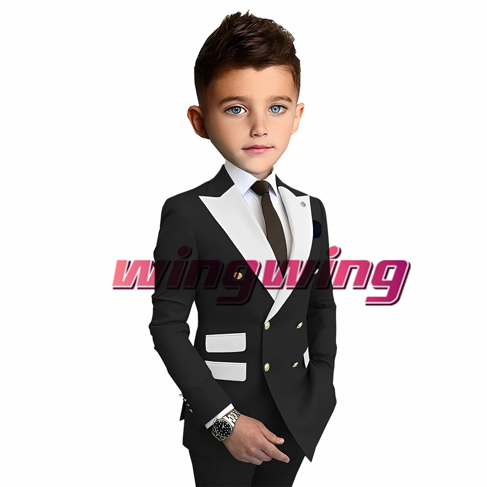 Orange Suit for Boys Wedding Tuxedo Double Breasted Jacket Pants 2 Piece Set Formal Party Dress Kids Fashion Blazer