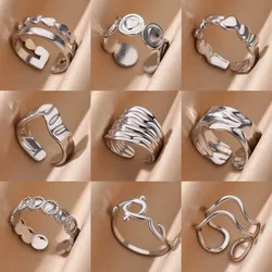 Stainless Steel Irregular Open Rings for Women Silver Color Texture Minimalist Wedding Aesthetic Finger Ring Jewelry anillos
