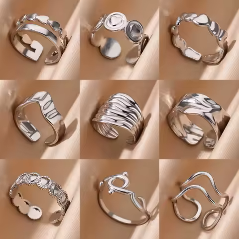 Stainless Steel Irregular Open Rings for Women Silver Color Texture Minimalist Wedding Aesthetic Finger Ring Jewelry anillos