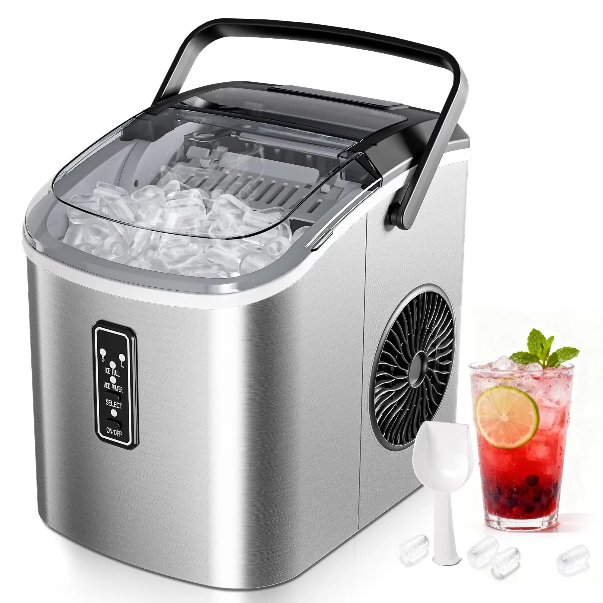 Portable Ice Maker Automatic Household Small Ice Maker 6 Mins/9 Pcs 12kg/24H Self-Cleaning For Home Bar Party Ice Making Machine