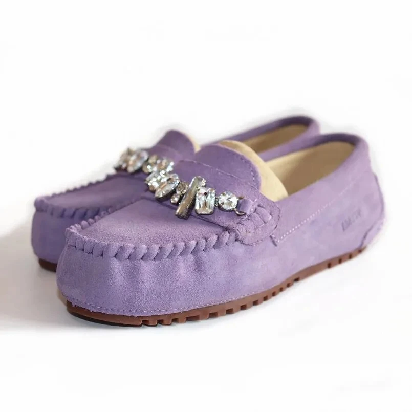 

New Arrival 2024 Fashion Spring And Autumn Leather Shoes Slip On Cute Pearl Women's Flat Soft Bottom Driving Casual Shoes
