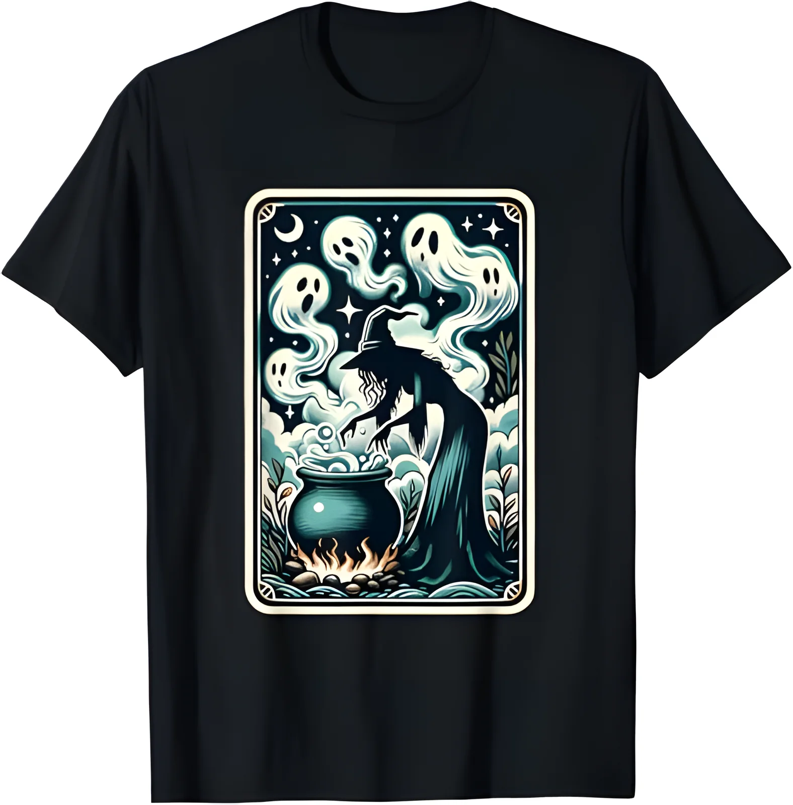 Witch Ghost Cauldron Gothic Supernatural Tarot Card T-Shirt