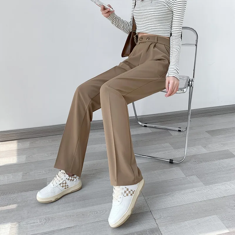 Wide-legged Pants Women Loose Casual High Waist Full Length Thin Solid Color New Spring and Summer Straight Trousers Female