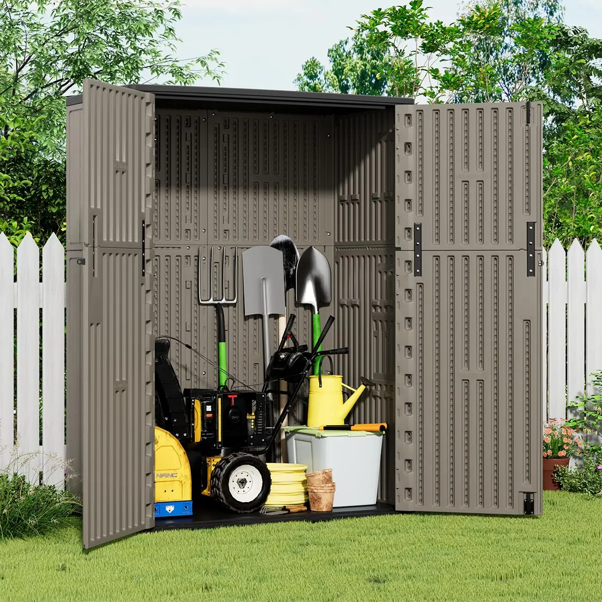 Outdoor Storage Shed,57 Cu.ft Vertical Outdoor Storage Cabinet Waterproof, Outdoor Resin Tool Shed for Patio Furniture