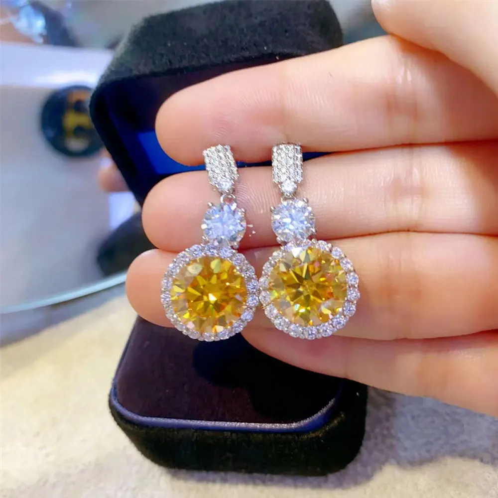 

925 sterling silver yellow 6-carat colored moissanite pendant earrings with fiery color ultrasound and super sparkling moissanite diamonds, eight hearts and eight arrows cut wedding engagement ring gift, unisex holiday gift, anniversary gift, birthday gif