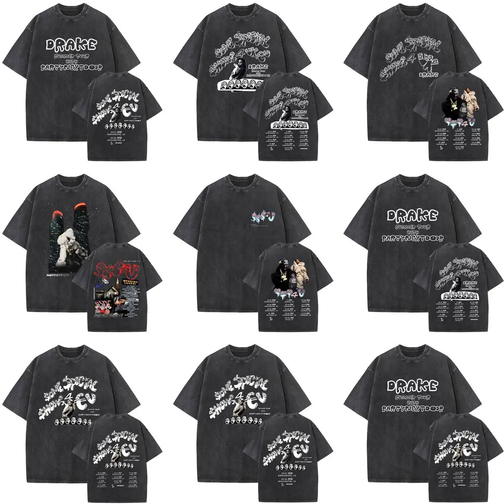 

Rapper Drake Europe Tour with Partynextdoor 2025 Washed Vintage T-shirt Some Sexy Songs 4 U T-shirts Men Hip Hop SSS4U T Shirts