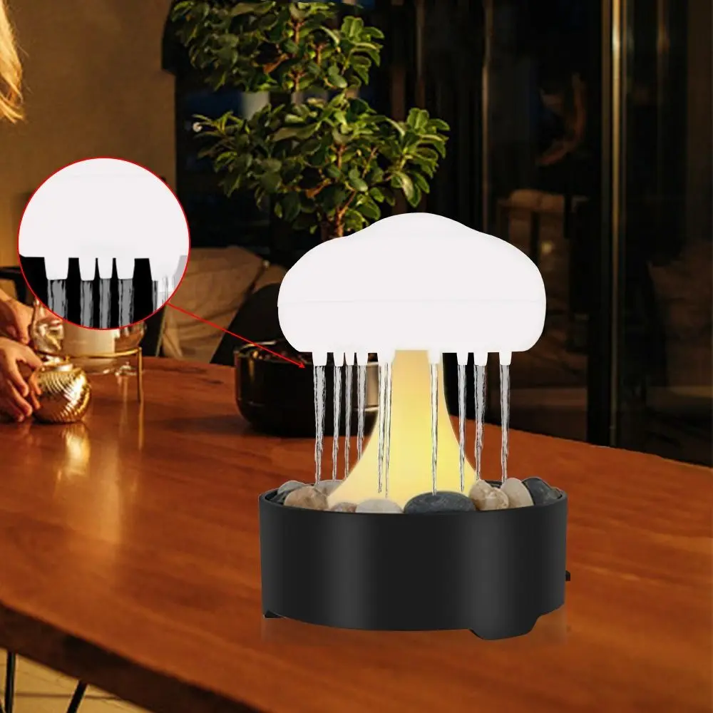 

Home Decor Plastic Electric Fountain Light Ultra Quiet Creative Rain Cloud Night Light Funny Simulated Bedside Lamp Desk