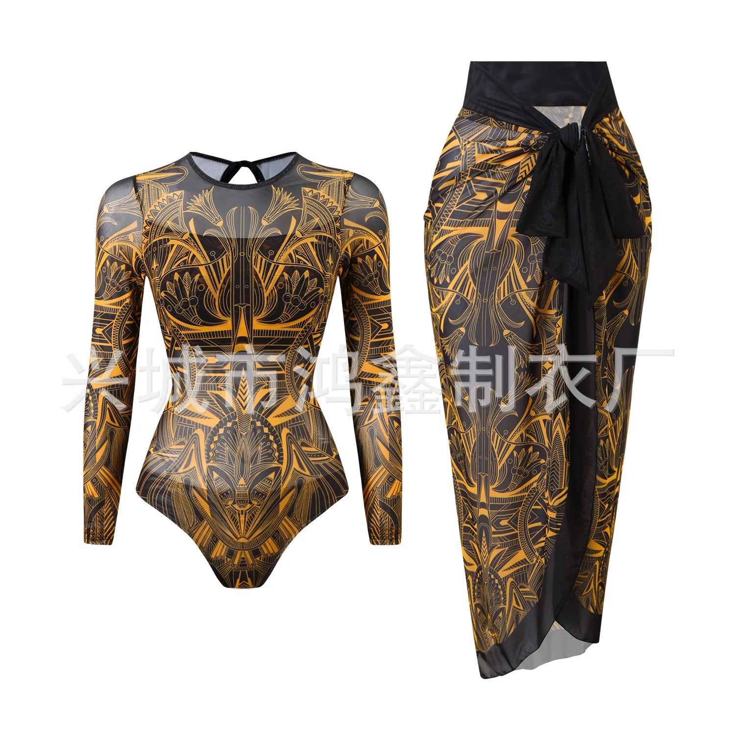 

2026 New Arrival Women's Russian Sunscreen Swimsuit Mesh Long Sleeve Quick-Dry One-Piece Swimwear for Summer Beach Vacation