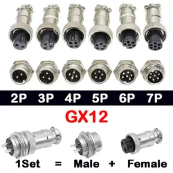 5Pcs GX12 Connector Nut Type 2/3/4/5/6/7 Pin Male Female 12mm Circular Aviation Connector Plug Panel Mount Socket Plug