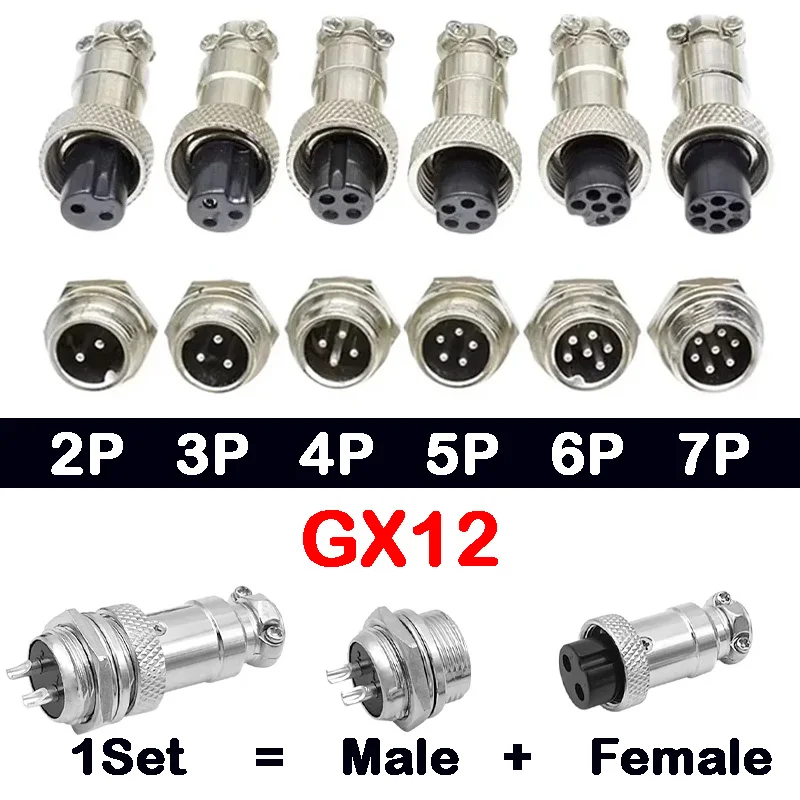 5Pcs GX12 Connector Nut Type 2/3/4/5/6/7 Pin Male Female 12mm Circular Aviation Connector Plug Panel Mount Socket Plug