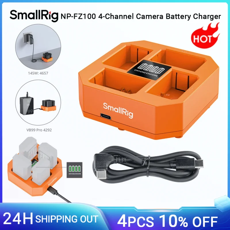 SmallRig NP-FZ100 4-Channel Camera Battery Charger with 60W Fast Charging, LED Display 4-Channel for Sony NP-FZ100 Battery -4839