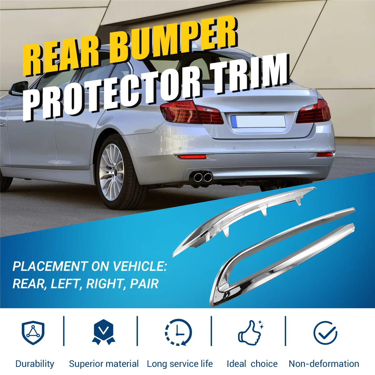 

1Pair Rear Bumper Protector Chrome Trim for BMW F10 528i 535i 2014-2016 51127341675 51127341676 jasmine
