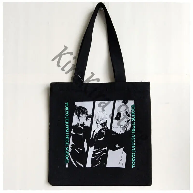 

Jujutsu Kaisen Panda Black Canvas Tote Inumaki Toge Bags Large Capacity Cosplay Zenin Maki Student Store Shopping Bag Anime