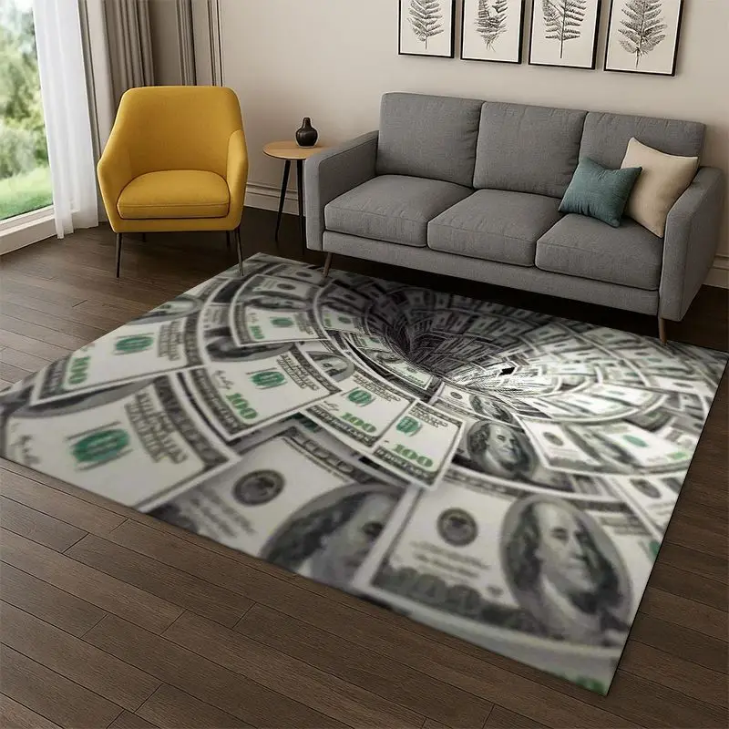 Cartoon Dollar Euro Money Rich Carpet Rug for Bedroom Living Room Sofa Playroom Doormat Home Decor,Kid Game Area Rug Non-slip