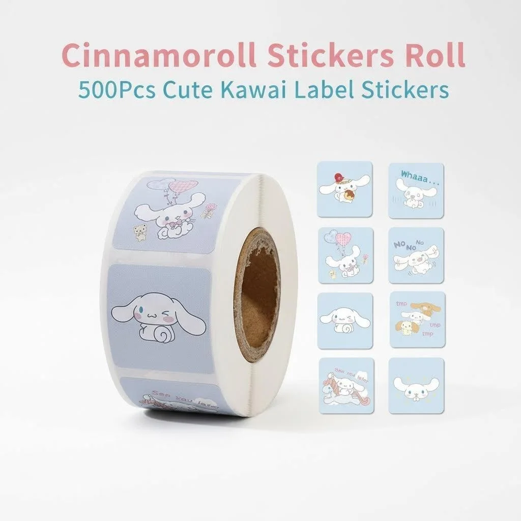 

Cute Cinnamoroll Sticker 8 Styles,2.5cm 500pcs/roll,Adhesive Label for Journal,Pencil, Gift,Stationery