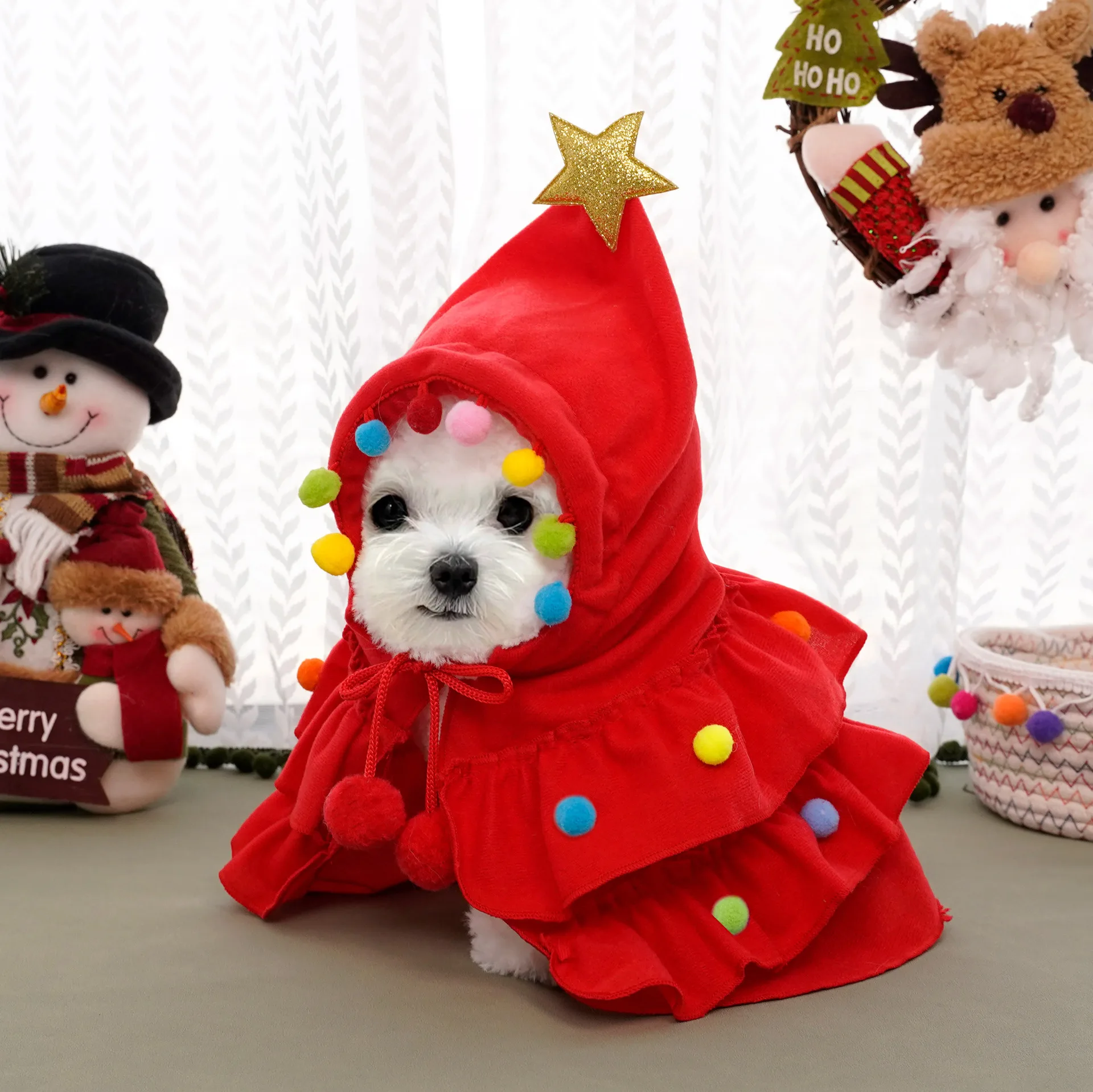 Cat Small Dog Christmas Costume Autumn Winter Warm Cloak Christmas Tree Cosplay Funny Pet Cape Dress Up Clothes Props Decor